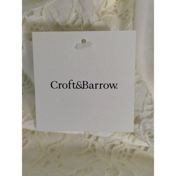 Croft and Barrow Women Top Size Small White with Floral Lace Front Short Sleeves - Picture 9 of 16